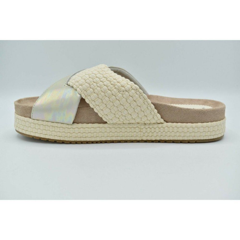 Toms Womens Size 9 Silver Iridescent Leather Woven Trim Paloma Platform Slide - Picture 5 of 10